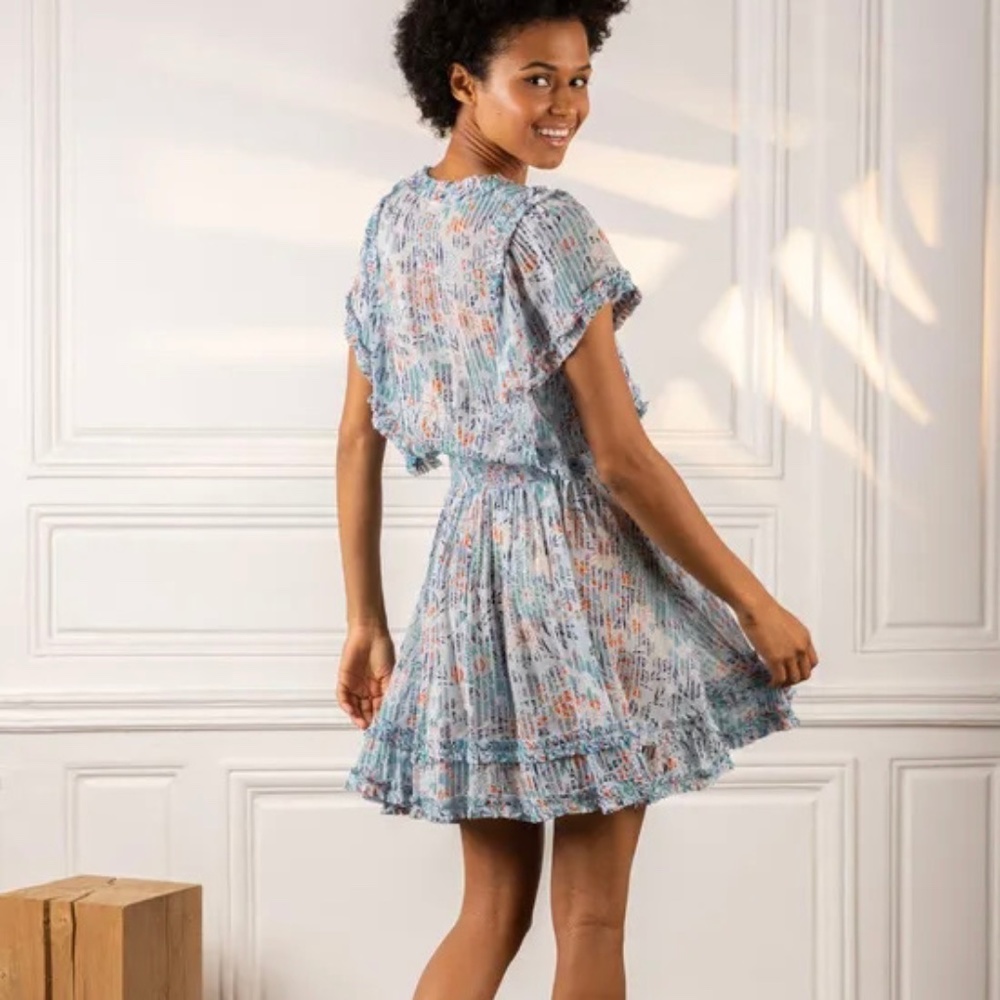 Poupette St Barth Amber Mini Dress Sky-blue Marigold sz S NEW - Picture 4 of 9